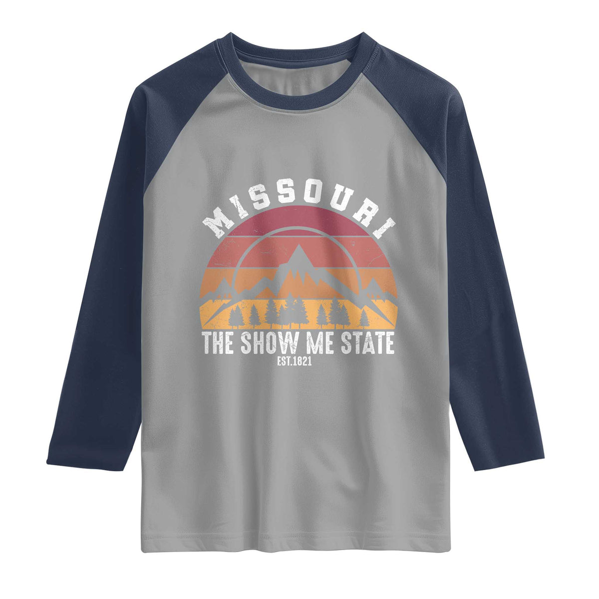Vintage Missouri Travel Raglan Shirt The Show Me State Pride TS12 Sport Gray Navy Print Your Wear