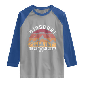 Vintage Missouri Travel Raglan Shirt The Show Me State Pride TS12 Sport Gray Royal Print Your Wear