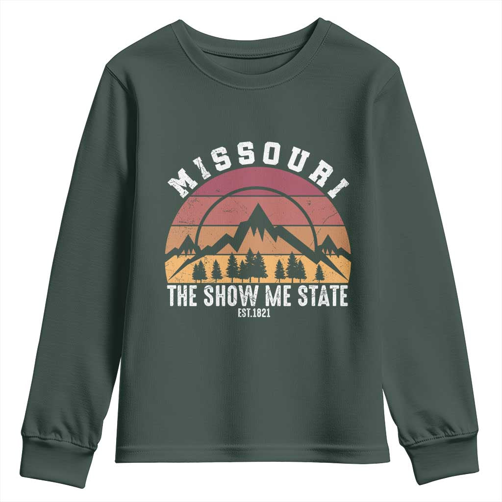 Vintage Missouri Travel Youth Sweatshirt The Show Me State Pride TS12 Dark Forest Green Print Your Wear