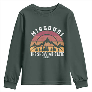 Vintage Missouri Travel Youth Sweatshirt The Show Me State Pride TS12 Dark Forest Green Print Your Wear