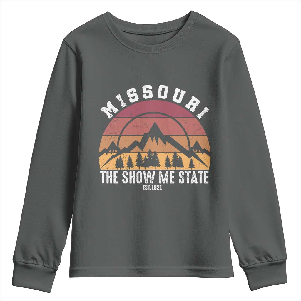 Vintage Missouri Travel Youth Sweatshirt The Show Me State Pride TS12 Dark Heather Print Your Wear