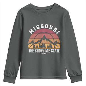 Vintage Missouri Travel Youth Sweatshirt The Show Me State Pride TS12 Dark Heather Print Your Wear