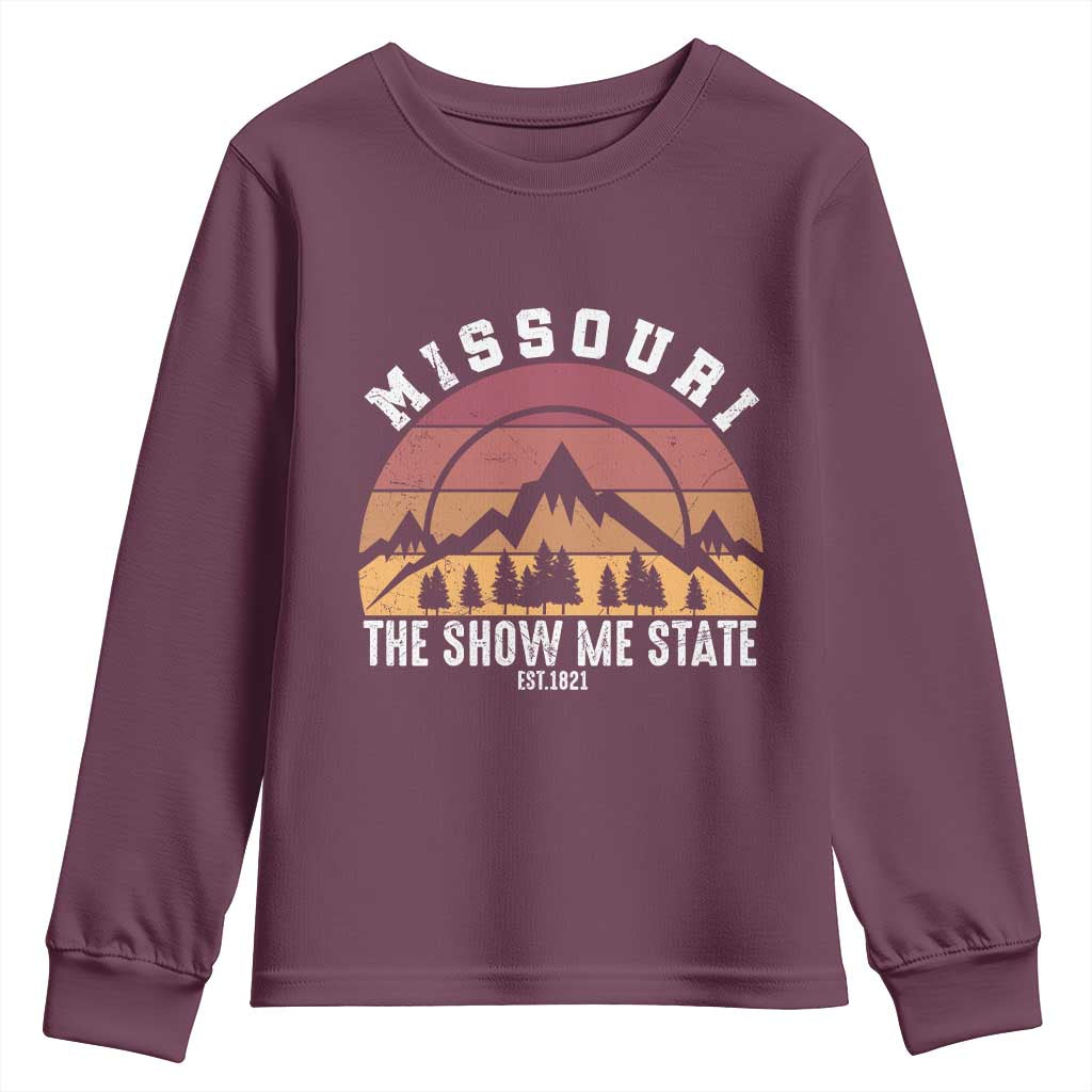 Vintage Missouri Travel Youth Sweatshirt The Show Me State Pride TS12 Maroon Print Your Wear