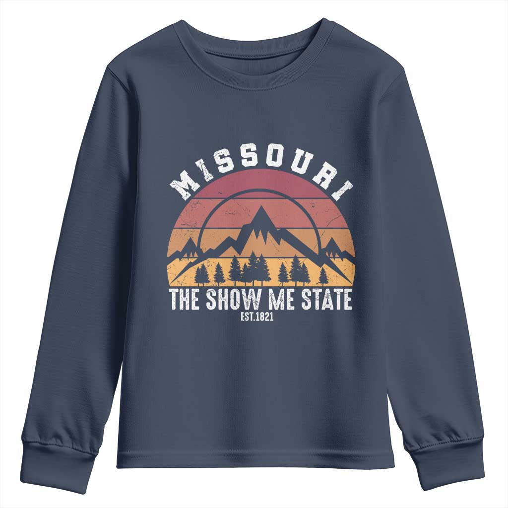 Vintage Missouri Travel Youth Sweatshirt The Show Me State Pride TS12 Navy Print Your Wear