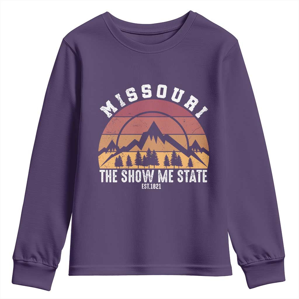 Vintage Missouri Travel Youth Sweatshirt The Show Me State Pride TS12 Purple Print Your Wear