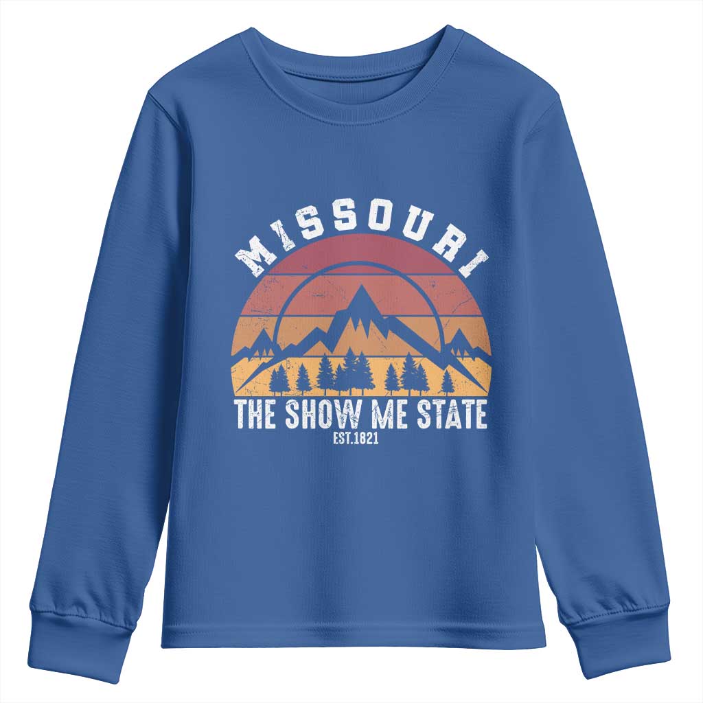 Vintage Missouri Travel Youth Sweatshirt The Show Me State Pride TS12 Royal Blue Print Your Wear