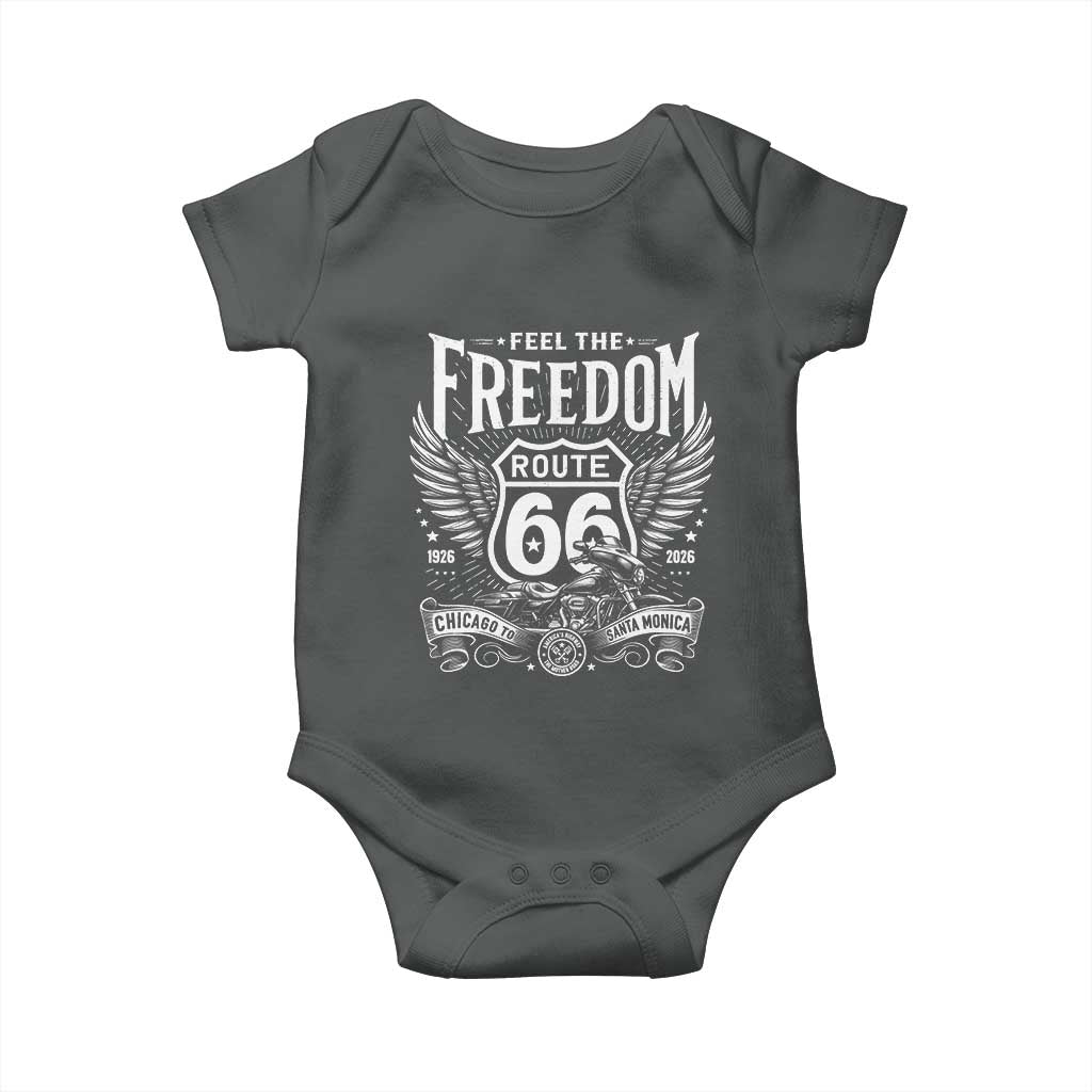 Feel The Freedom Route Highway 66 Baby Onesie 100th Anniversary Biker Road Trip Graphic TS12 Dark Heather Print Your Wear