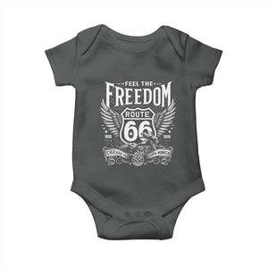 Feel The Freedom Route Highway 66 Baby Onesie 100th Anniversary Biker Road Trip Graphic TS12 Dark Heather Print Your Wear