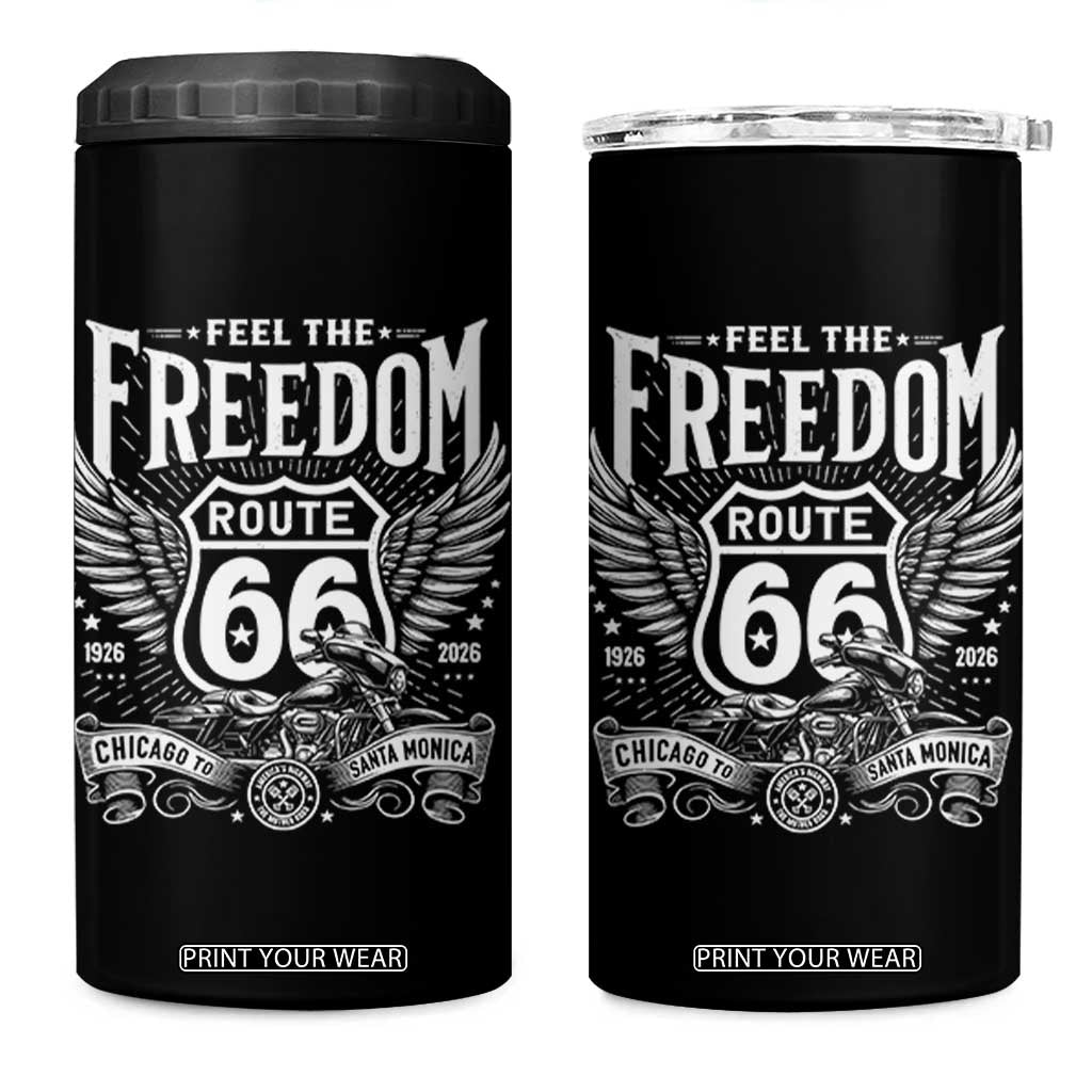 Feel The Freedom Route Highway 66 4 in 1 Can Cooler Tumbler 100th Anniversary Biker Road Trip Graphic TS12 One Size: 16 oz Black Print Your Wear