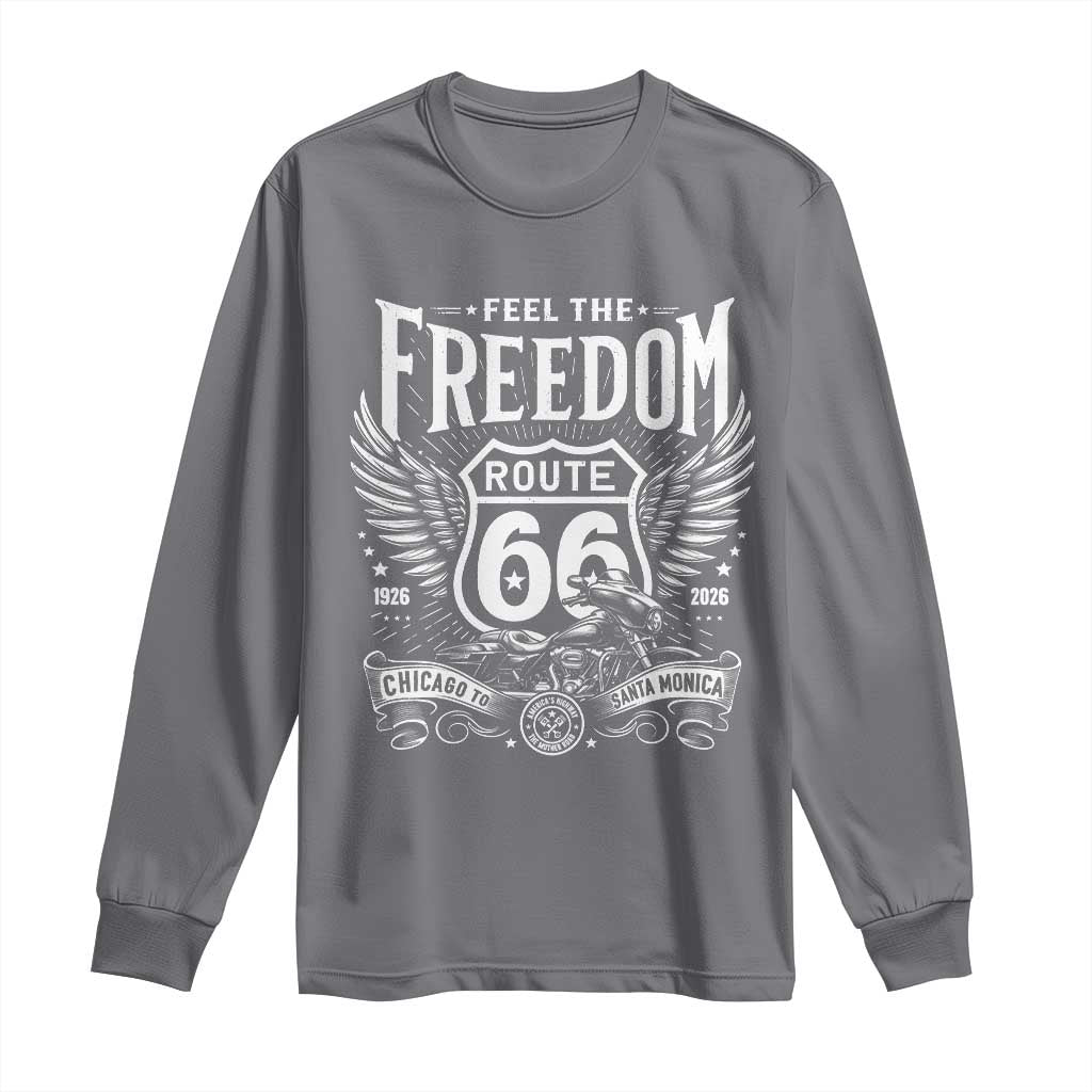 Feel The Freedom Route Highway 66 Long Sleeve Shirt 100th Anniversary Biker Road Trip Graphic TS12 Charcoal Print Your Wear