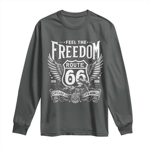 Feel The Freedom Route Highway 66 Long Sleeve Shirt 100th Anniversary Biker Road Trip Graphic TS12 Dark Heather Print Your Wear