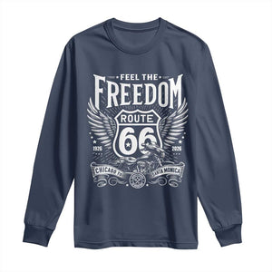 Feel The Freedom Route Highway 66 Long Sleeve Shirt 100th Anniversary Biker Road Trip Graphic TS12 Navy Print Your Wear