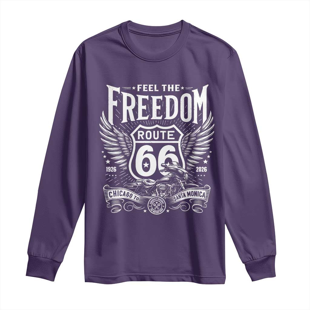 Feel The Freedom Route Highway 66 Long Sleeve Shirt 100th Anniversary Biker Road Trip Graphic TS12 Purple Print Your Wear