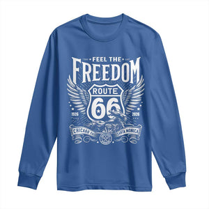 Feel The Freedom Route Highway 66 Long Sleeve Shirt 100th Anniversary Biker Road Trip Graphic TS12 Royal Blue Print Your Wear