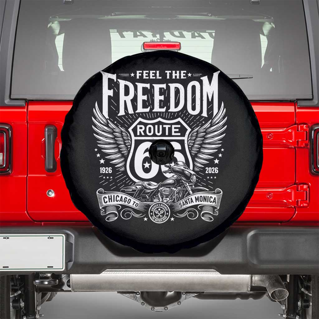 Feel The Freedom Route Highway 66 Spare Tire Cover 100th Anniversary Biker Road Trip Graphic TS12 Black Print Your Wear