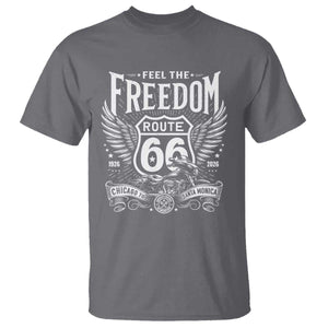 Feel The Freedom Route Highway 66 T Shirt 100th Anniversary Biker Road Trip Graphic TS12 Charcoal Print Your Wear