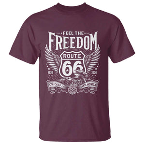 Feel The Freedom Route Highway 66 T Shirt 100th Anniversary Biker Road Trip Graphic TS12 Maroon Print Your Wear