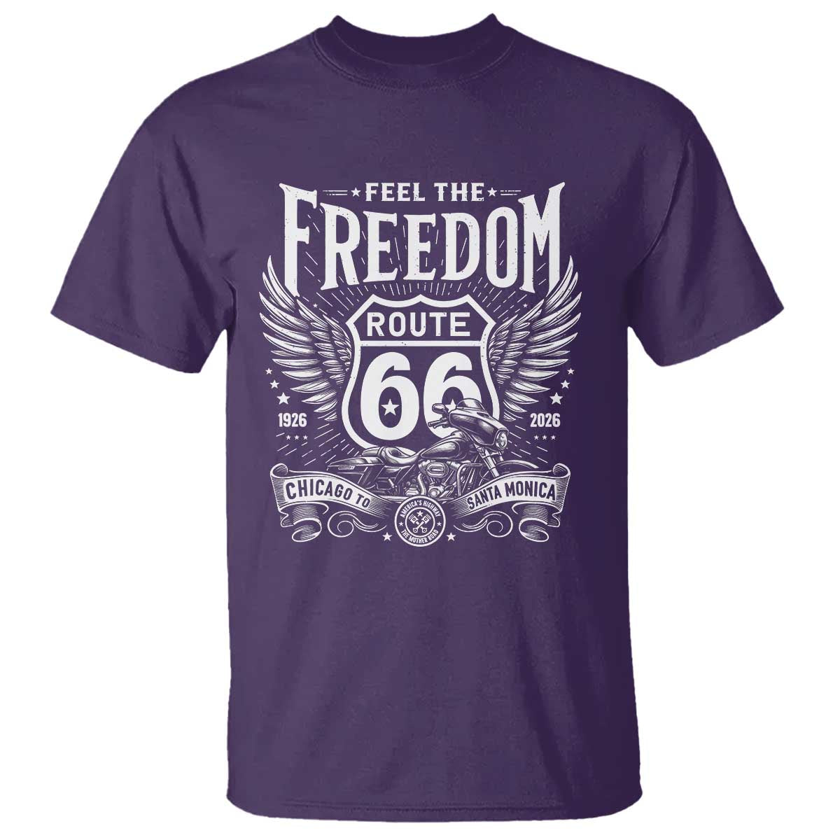 Feel The Freedom Route Highway 66 T Shirt 100th Anniversary Biker Road Trip Graphic TS12 Purple Print Your Wear