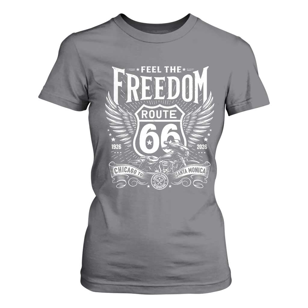 Feel The Freedom Route Highway 66 T Shirt For Women 100th Anniversary Biker Road Trip Graphic TS12 Charcoal Print Your Wear