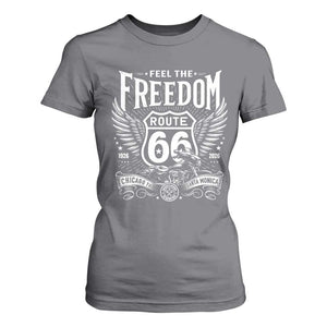 Feel The Freedom Route Highway 66 T Shirt For Women 100th Anniversary Biker Road Trip Graphic TS12 Charcoal Print Your Wear