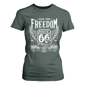 Feel The Freedom Route Highway 66 T Shirt For Women 100th Anniversary Biker Road Trip Graphic TS12 Dark Forest Green Print Your Wear