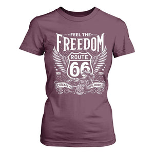 Feel The Freedom Route Highway 66 T Shirt For Women 100th Anniversary Biker Road Trip Graphic TS12 Maroon Print Your Wear