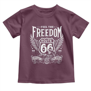 Feel The Freedom Route Highway 66 Toddler T Shirt 100th Anniversary Biker Road Trip Graphic TS12 Maroon Print Your Wear
