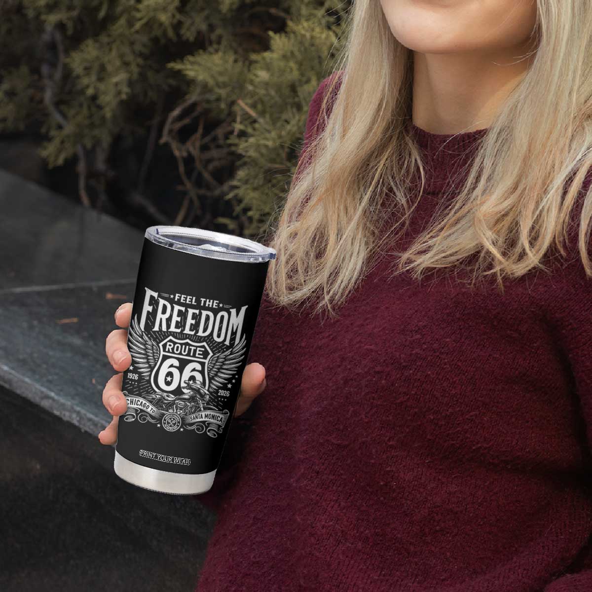 Feel The Freedom Route Highway 66 Tumbler Cup 100th Anniversary Biker Road Trip Graphic TS12 Print Your Wear
