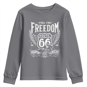 Feel The Freedom Route Highway 66 Youth Sweatshirt 100th Anniversary Biker Road Trip Graphic TS12 Charcoal Print Your Wear