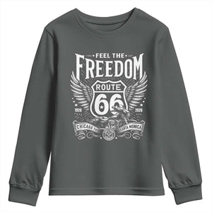 Feel The Freedom Route Highway 66 Youth Sweatshirt 100th Anniversary Biker Road Trip Graphic TS12 Dark Heather Print Your Wear