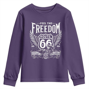 Feel The Freedom Route Highway 66 Youth Sweatshirt 100th Anniversary Biker Road Trip Graphic TS12 Purple Print Your Wear