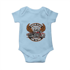 Vintage Route Highway 66 Biker Club Baby Onesie Live To Ride Motorcycle Graphic TS12 Light Blue Print Your Wear