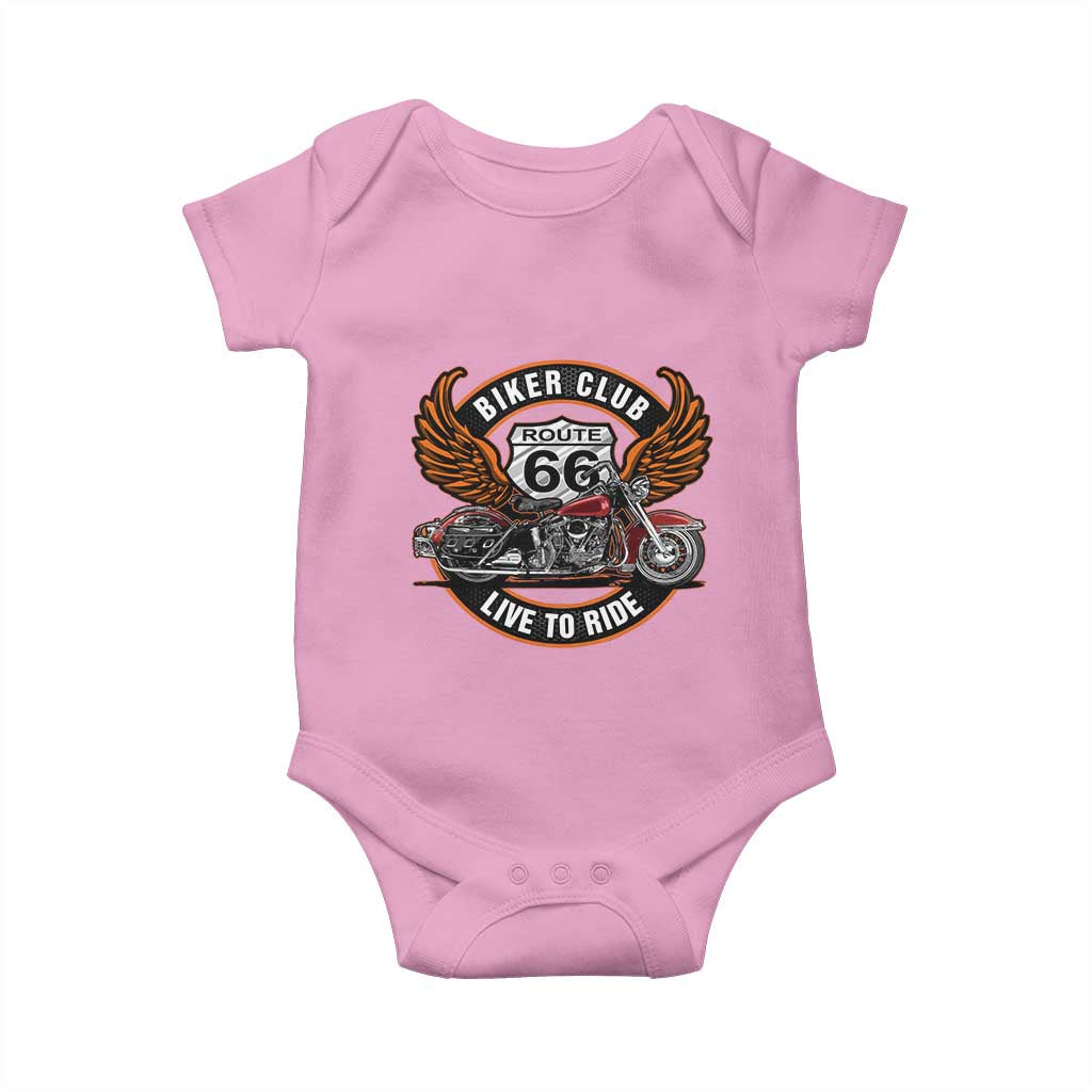 Vintage Route Highway 66 Biker Club Baby Onesie Live To Ride Motorcycle Graphic TS12 Light Pink Print Your Wear