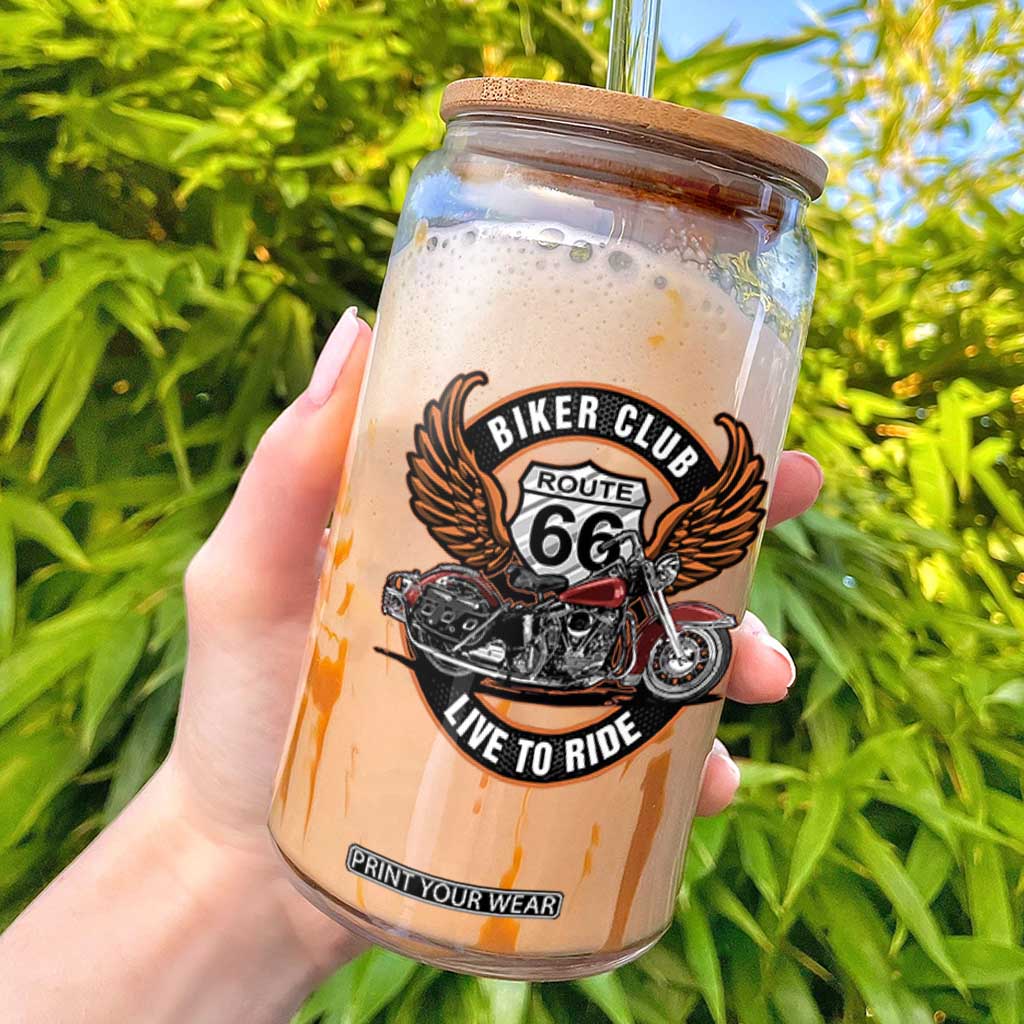 Vintage Route Highway 66 Biker Club Glass Can Live To Ride Motorcycle Graphic TS12 White Print Your Wear