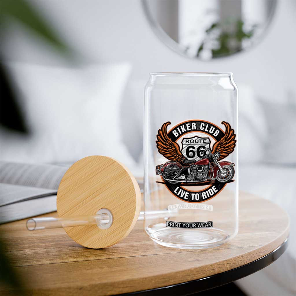 Vintage Route Highway 66 Biker Club Glass Can Live To Ride Motorcycle Graphic TS12 Print Your Wear