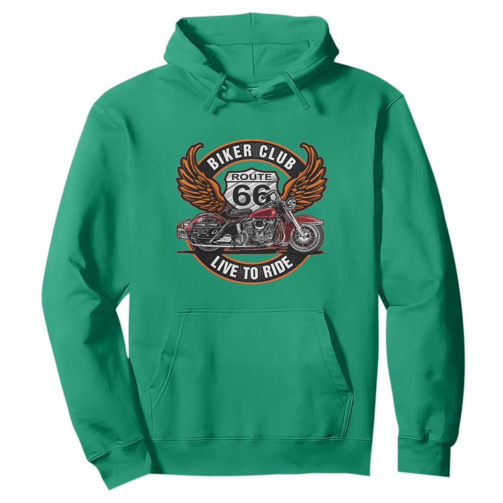 Vintage Route Highway 66 Biker Club Hoodie Live To Ride Motorcycle Graphic TS12 Irish Green Print Your Wear