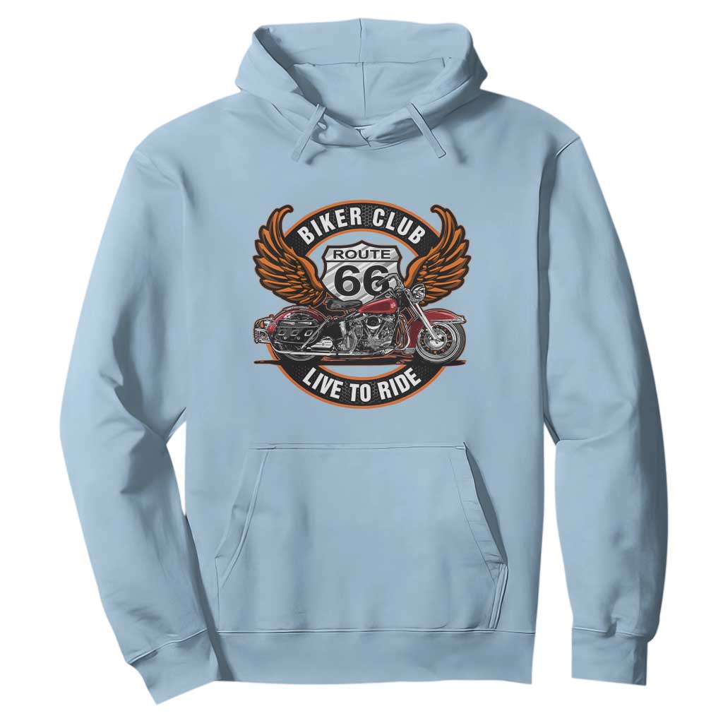 Vintage Route Highway 66 Biker Club Hoodie Live To Ride Motorcycle Graphic TS12 Light Blue Print Your Wear