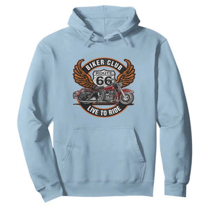Vintage Route Highway 66 Biker Club Hoodie Live To Ride Motorcycle Graphic TS12 Light Blue Print Your Wear