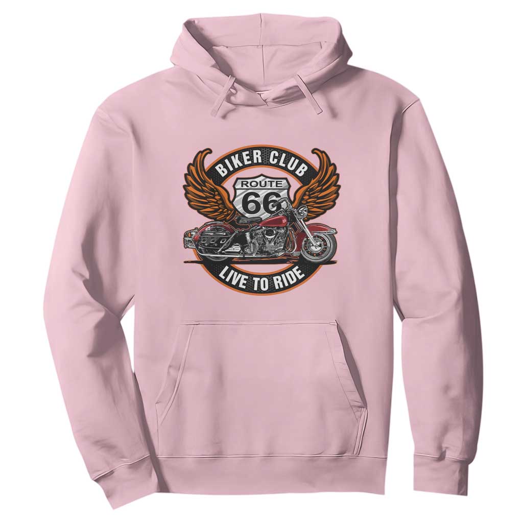 Vintage Route Highway 66 Biker Club Hoodie Live To Ride Motorcycle Graphic TS12 Light Pink Print Your Wear