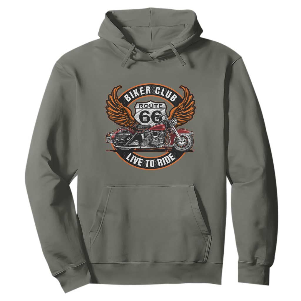 Vintage Route Highway 66 Biker Club Hoodie Live To Ride Motorcycle Graphic TS12 Military Green Print Your Wear