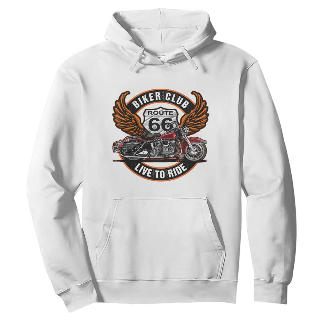 Vintage Route Highway 66 Biker Club Hoodie Live To Ride Motorcycle Graphic TS12 White Print Your Wear