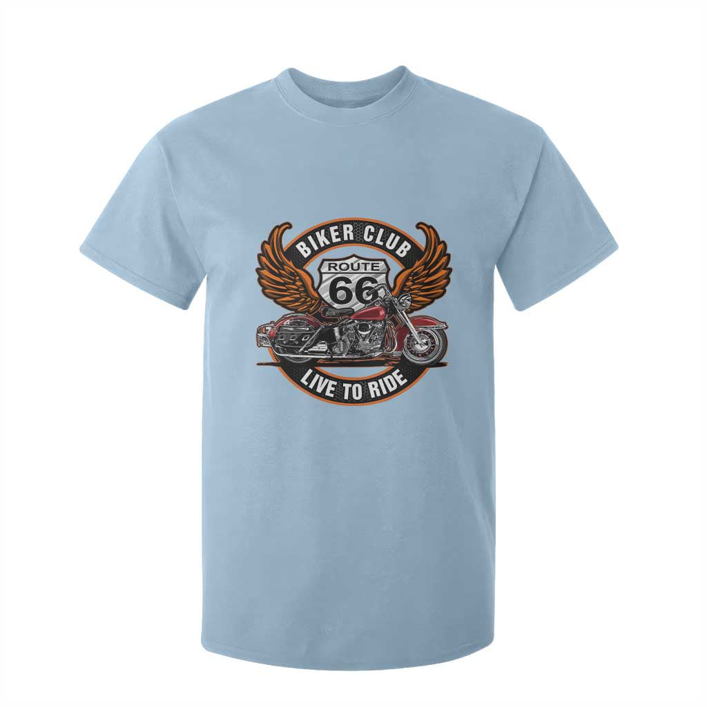 Vintage Route Highway 66 Biker Club T Shirt For Kid Live To Ride Motorcycle Graphic TS12 Light Blue Print Your Wear