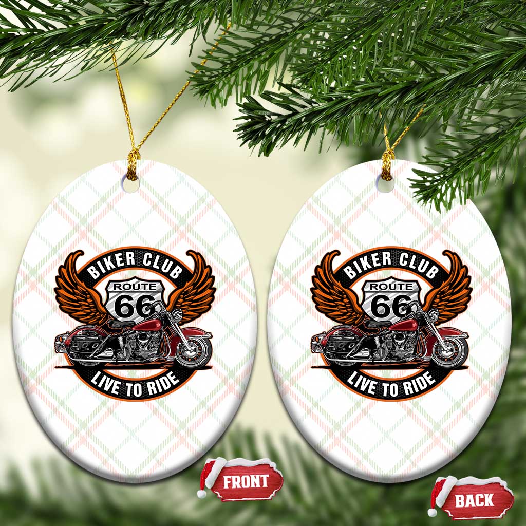 Vintage Route Highway 66 Biker Club Ceramic Ornament Live To Ride Motorcycle Graphic TS12 Print Your Wear
