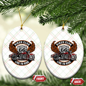 Vintage Route Highway 66 Biker Club Ceramic Ornament Live To Ride Motorcycle Graphic TS12 Print Your Wear