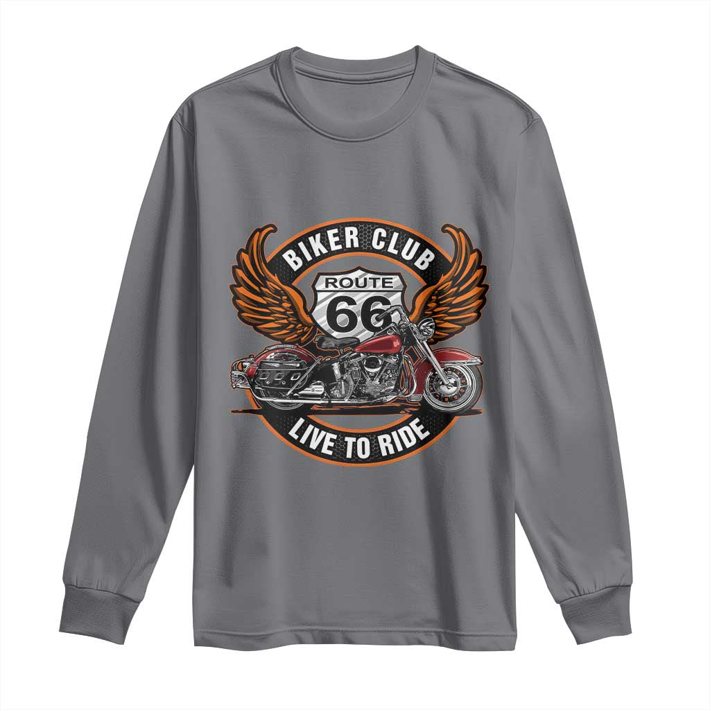 Vintage Route Highway 66 Biker Club Long Sleeve Shirt Live To Ride Motorcycle Graphic TS12 Charcoal Print Your Wear