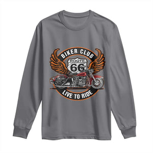Vintage Route Highway 66 Biker Club Long Sleeve Shirt Live To Ride Motorcycle Graphic TS12 Charcoal Print Your Wear