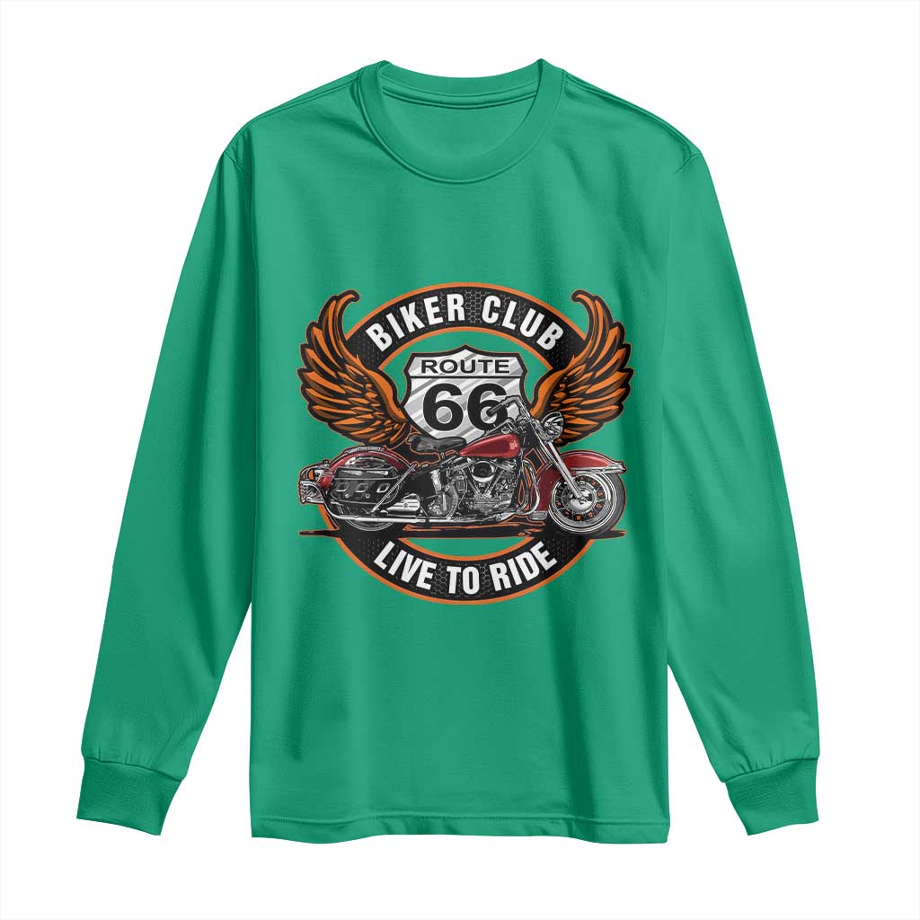 Vintage Route Highway 66 Biker Club Long Sleeve Shirt Live To Ride Motorcycle Graphic TS12 Irish Green Print Your Wear