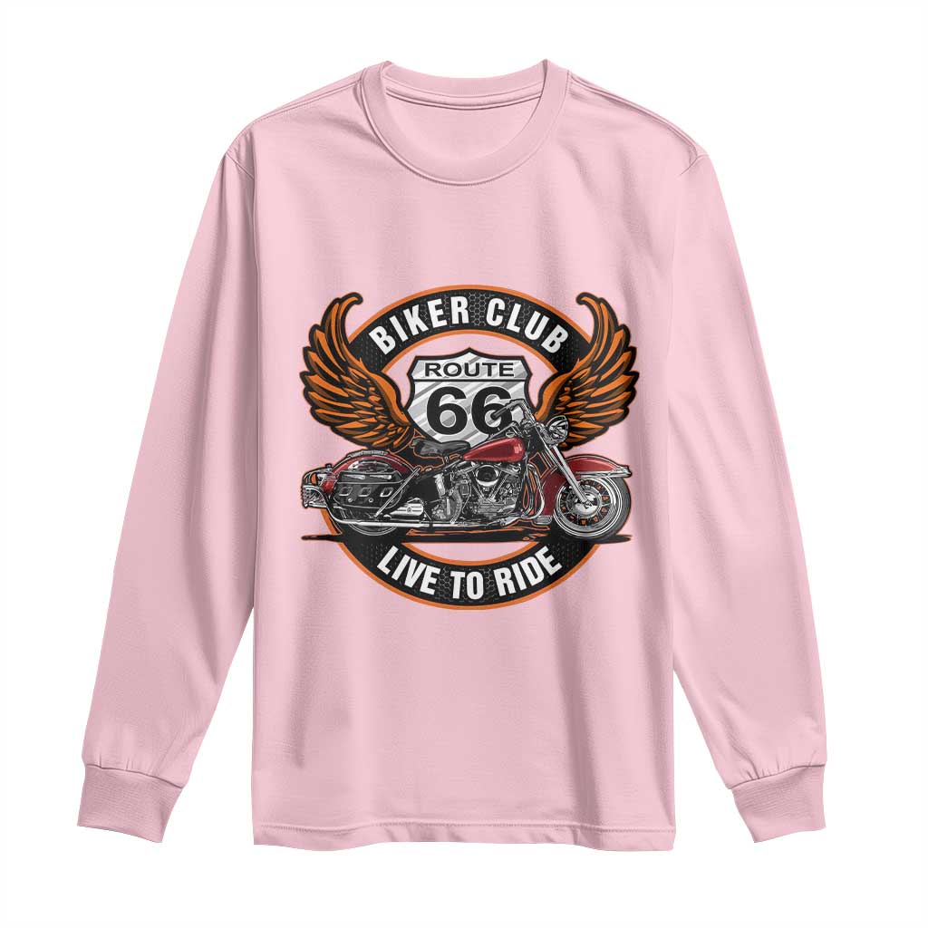 Vintage Route Highway 66 Biker Club Long Sleeve Shirt Live To Ride Motorcycle Graphic TS12 Light Pink Print Your Wear