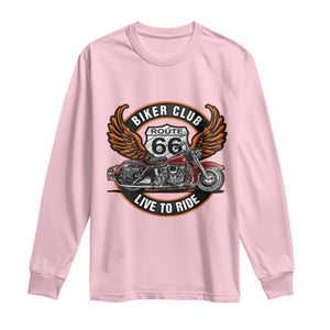 Vintage Route Highway 66 Biker Club Long Sleeve Shirt Live To Ride Motorcycle Graphic TS12 Light Pink Print Your Wear