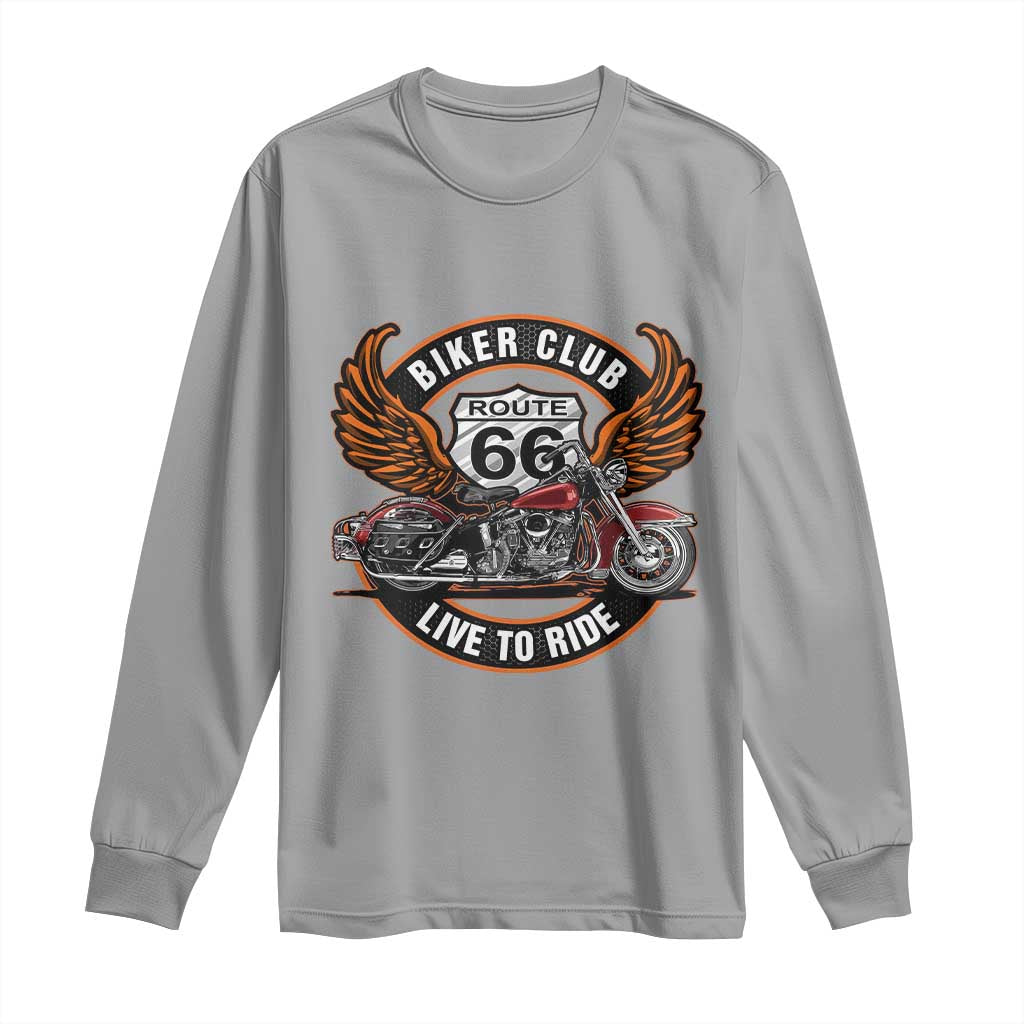 Vintage Route Highway 66 Biker Club Long Sleeve Shirt Live To Ride Motorcycle Graphic TS12 Sport Gray Print Your Wear